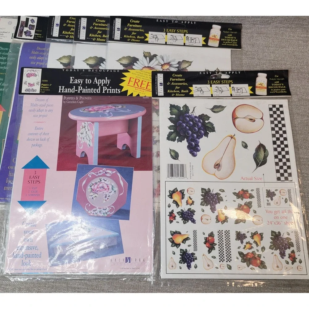 Back Street Inc Decoupage Prints Hand Painted Floral Christmas HUGE LOT New